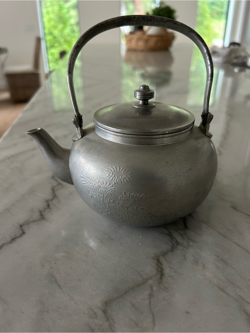 Vintage-Style Japanese Pewter lookingTeapot with Handle -